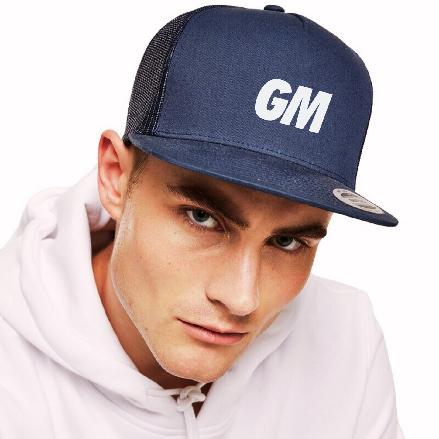 'GM' Trucker Cap White Print